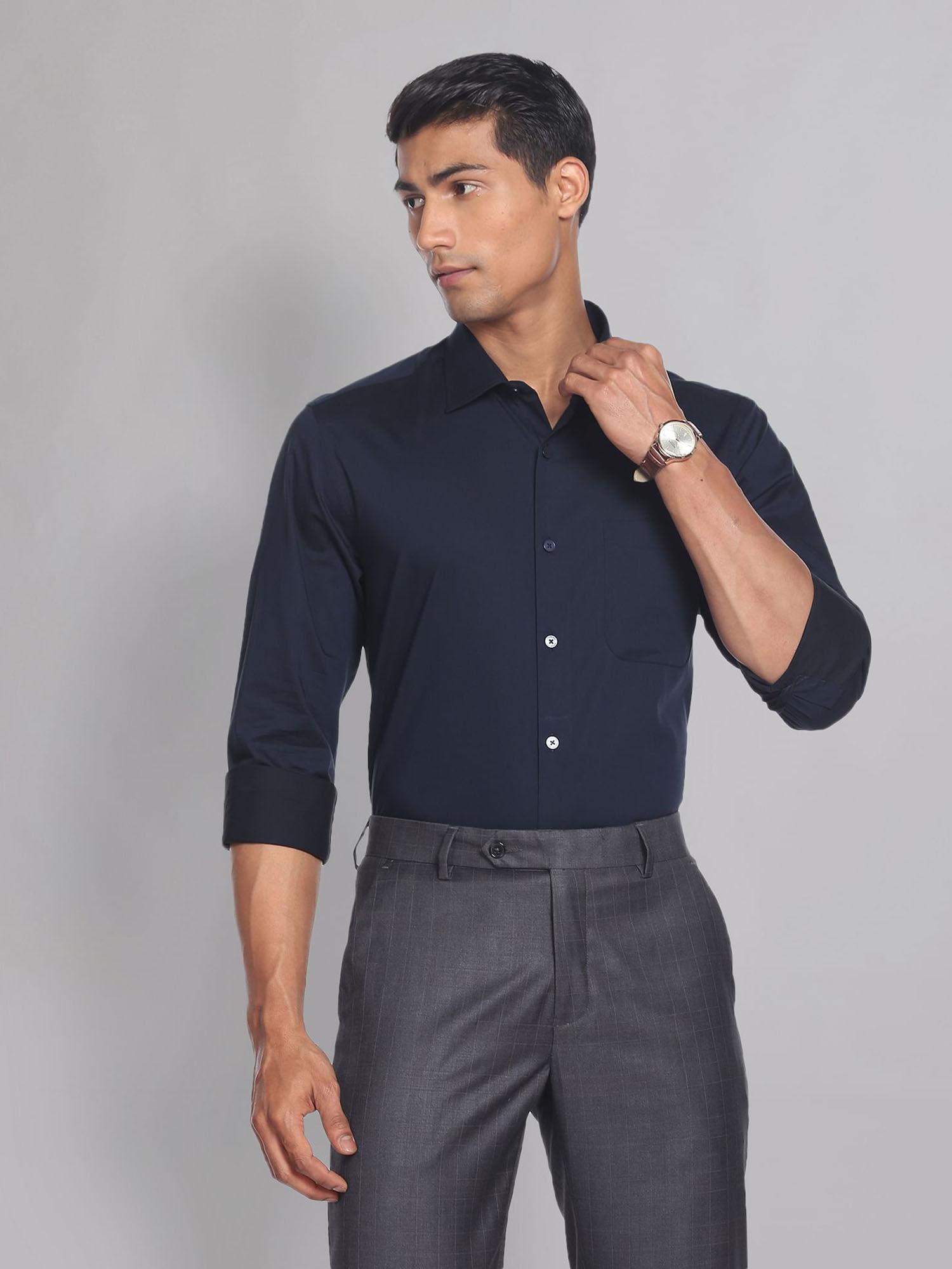 regular fit solid twill formal shirt navy blue