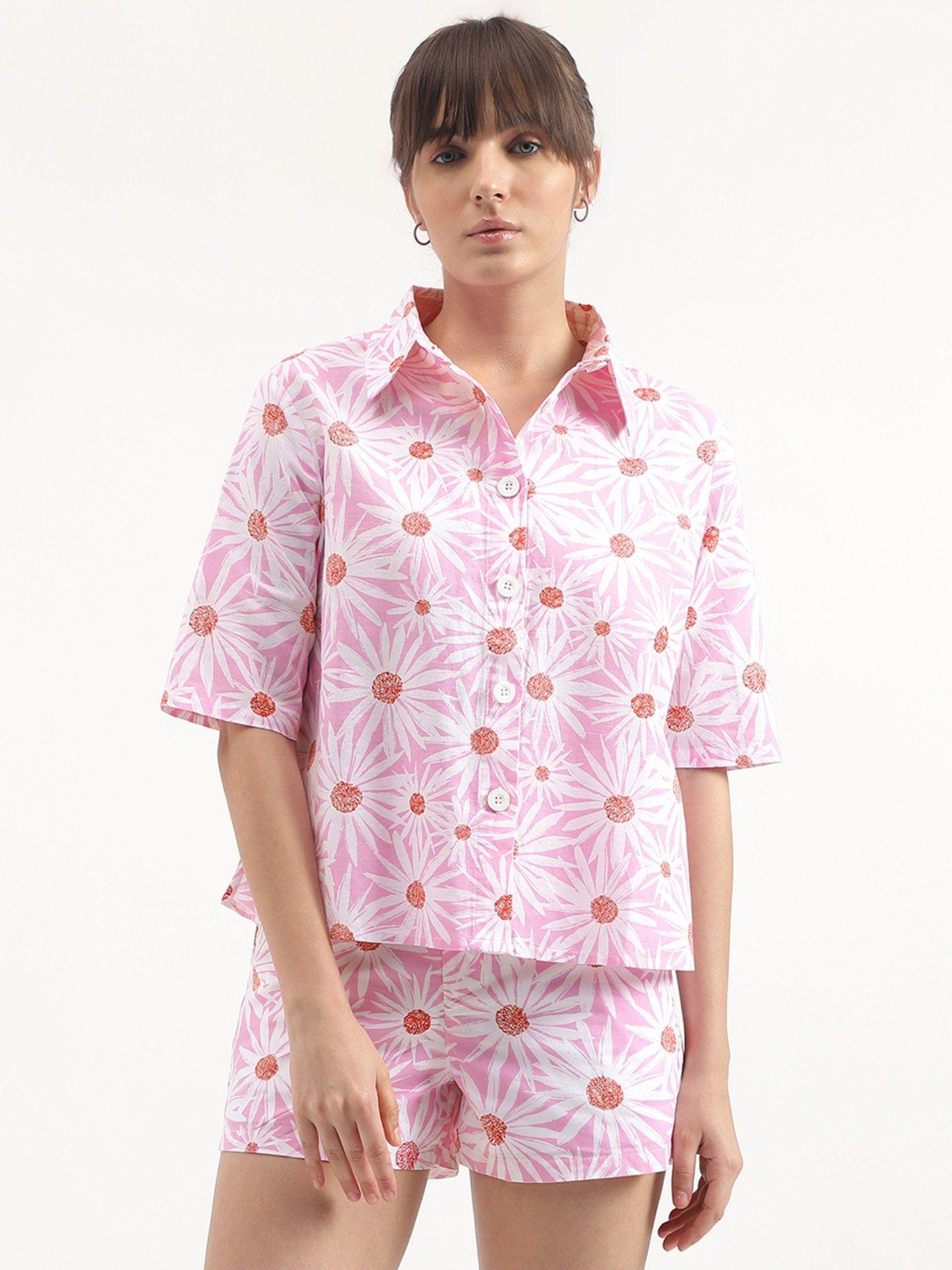 regular fit spread collar printed shirt - pink