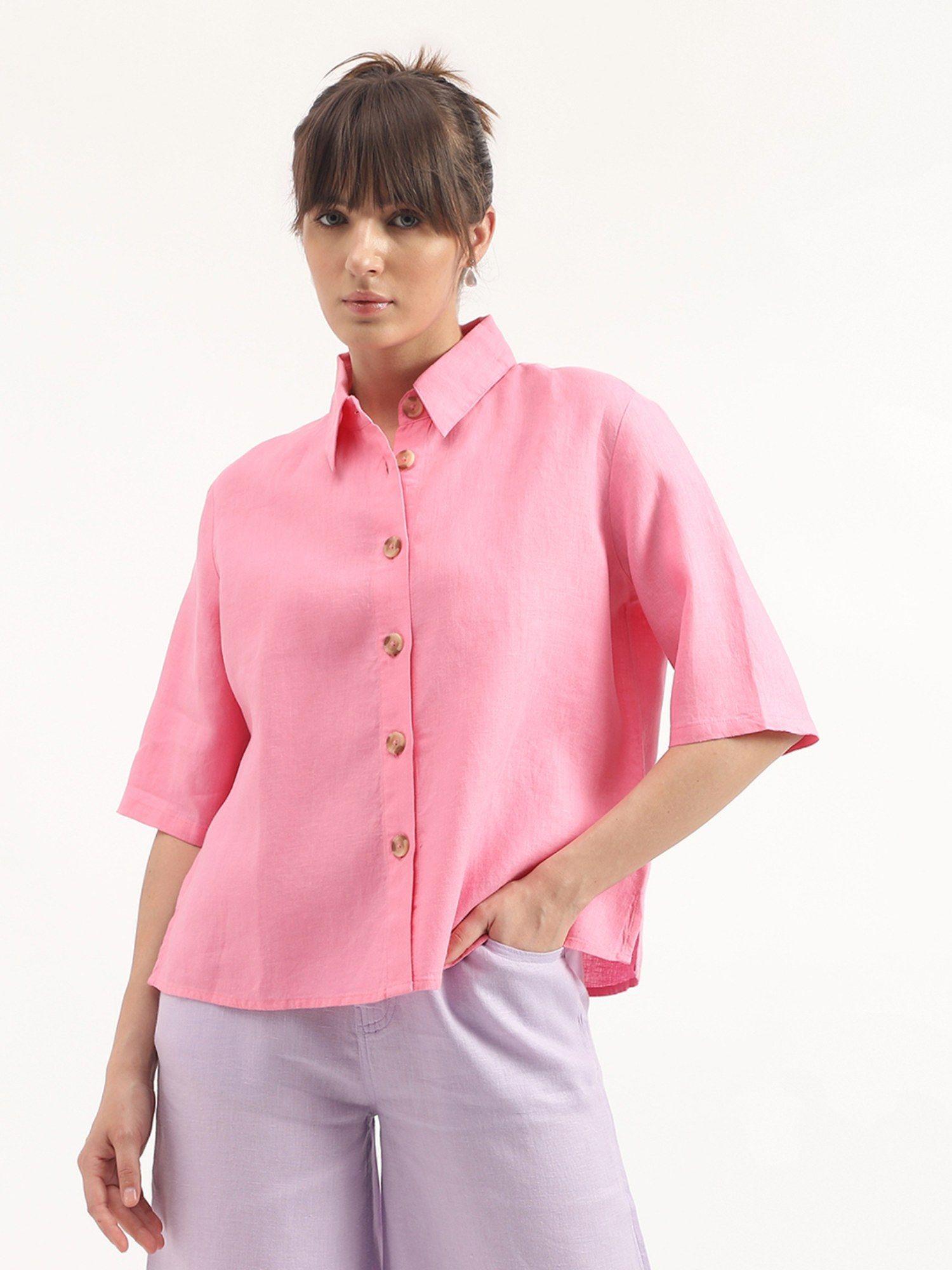 regular fit spread collar solid shirt - pink