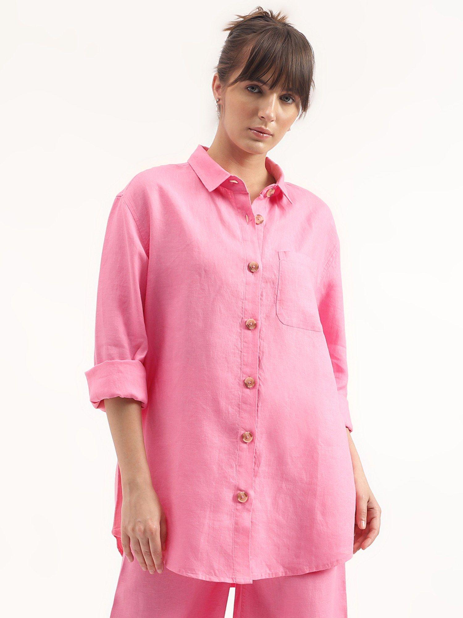 regular fit spread collar solid shirt - pink