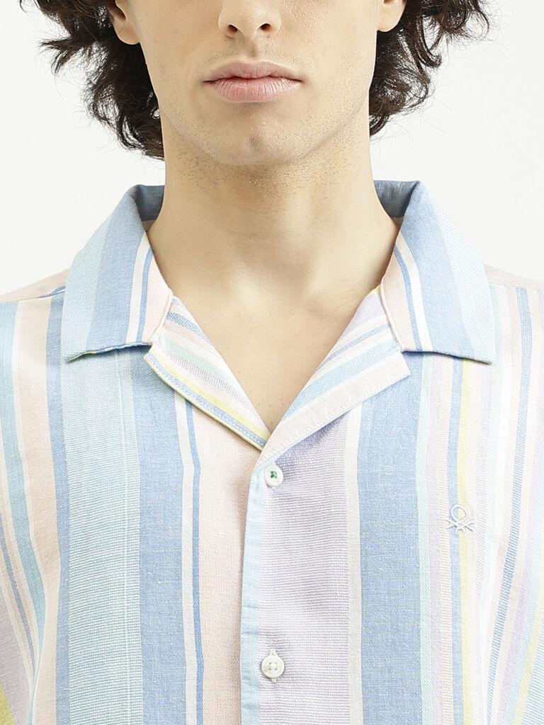 regular fit spread collar striped shirt