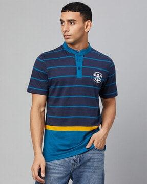 regular fit striped band-collar t-shirt