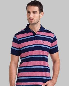 regular fit striped collar-neck polo t-shirt