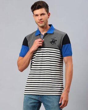 regular fit striped collar neck polo t-shirt