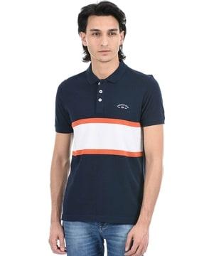 regular fit striped collar-neck polo t-shirt