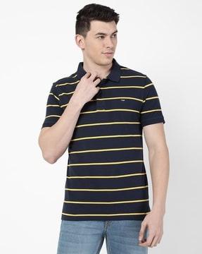 regular fit striped collar-neck polo t-shirt