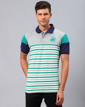 regular fit striped collar-neck t-shirt