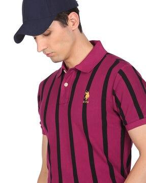 regular fit striped cotton pique polo t-shirt