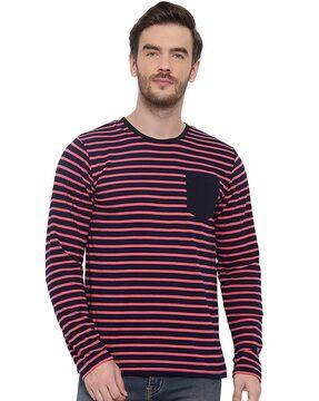 regular fit striped crew-neck t-shirt with patch pocket