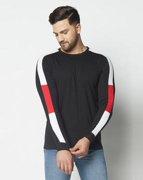 regular fit striped full sleeves crew-neck t-shirt