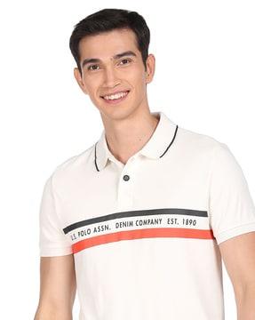 regular fit striped polo t-shirt with brand print