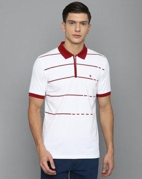 regular fit striped polo t-shirt with half-zip closure