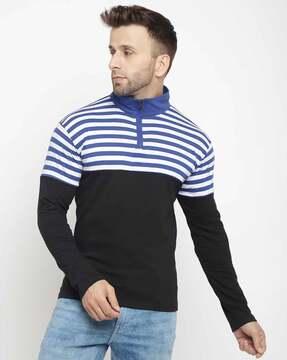 regular fit striped polo t-shirt with half-zip closure