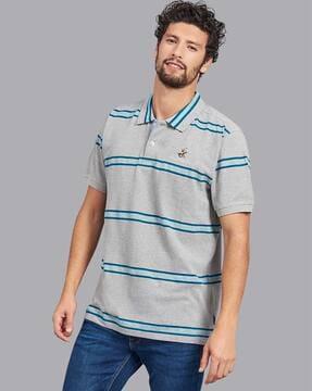 regular fit striped polo t-shirt with logo embroidery