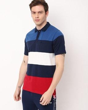 regular fit striped polo t-shirt with patch pocket