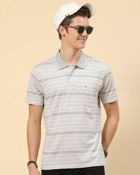 regular fit striped polo t-shirt with patch pocket