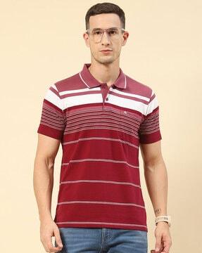 regular fit striped polo t-shirt with patch pocket