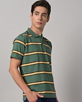 regular fit striped polo t-shirt with patch pocket