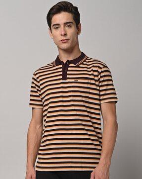 regular fit striped polo t-shirt with patch pocket