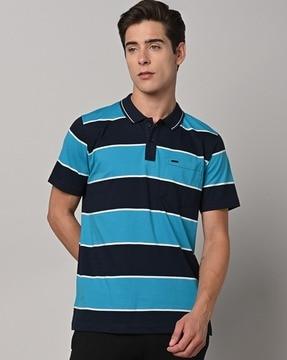 regular fit striped polo t-shirt with patch pocket