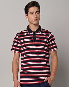 regular fit striped polo t-shirt with patch pocket