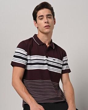 regular fit striped polo t-shirt with patch pocket