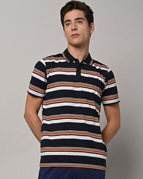 regular fit striped polo t-shirt with patch pocket