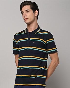 regular fit striped polo t-shirt with patch pocket