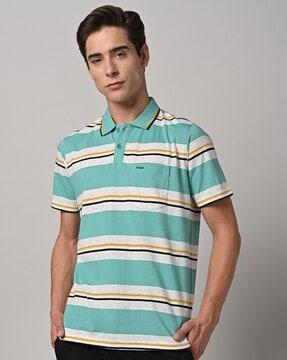 regular fit striped polo t-shirt with patch pocket