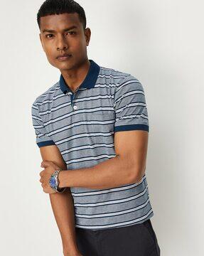 regular fit striped polo t-shirt with patch pocket