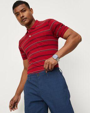 regular fit striped polo t-shirt with patch pocket