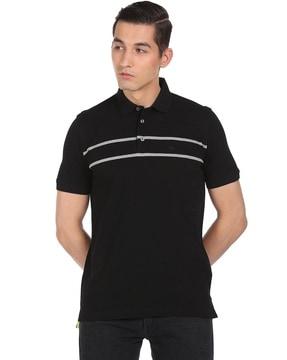 regular fit striped polo t-shirt with ribbed hem