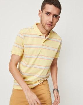 regular fit striped polo t-shirt with ribbed hem