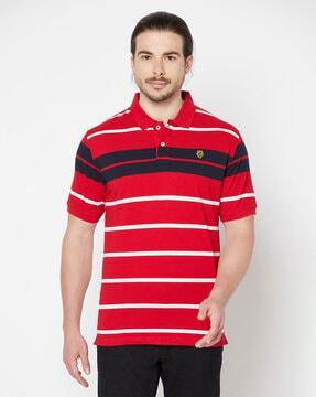 regular fit striped polo t-shirt with ribbed hem