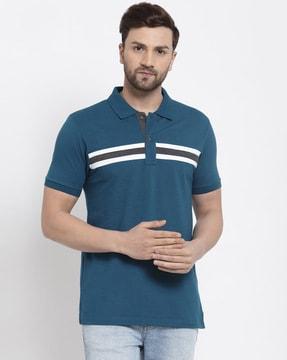 regular fit striped polo t-shirt with ribbed hem