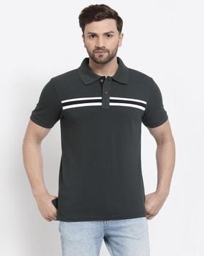 regular fit striped polo t-shirt with ribbed hem