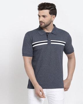 regular fit striped polo t-shirt with ribbed hem