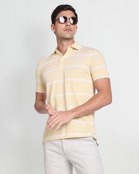 regular fit striped polo t-shirt with ribbed sleeve hem