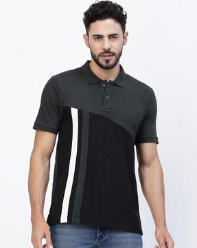 regular fit striped polo t-shirt with ribbed sleeve hem