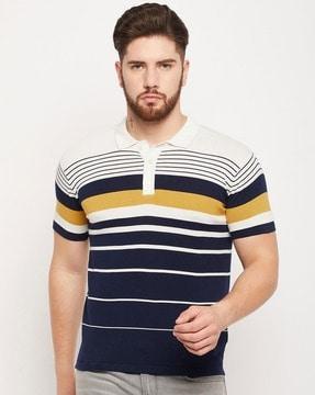 regular fit striped polo t-shirt with short sleeves