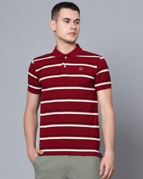 regular fit striped polo t-shirt with short sleeves