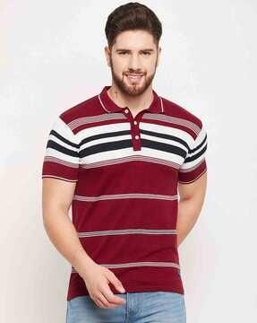 regular fit striped polo t-shirt with short sleeves