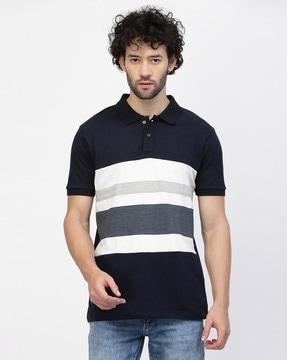 regular fit striped polo t-shirt with short sleeves