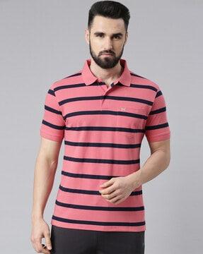 regular fit striped polo t-shirt with short sleeves