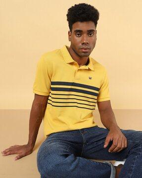 regular fit striped polo t-shirt with short sleeves