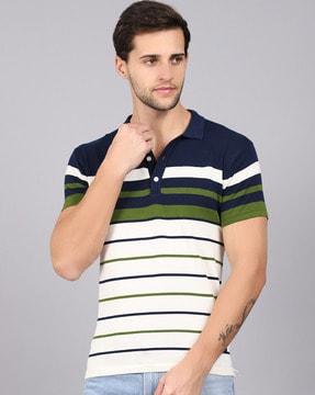 regular fit striped polo t-shirt with side vents