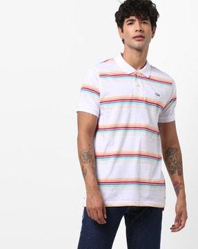 regular fit striped polo t-shirt with vented step hemline