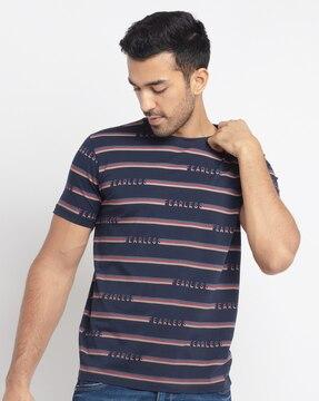 regular fit striped round-neck cotton t-shirt