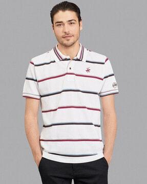 regular fit striped spread collar polo t-shirt