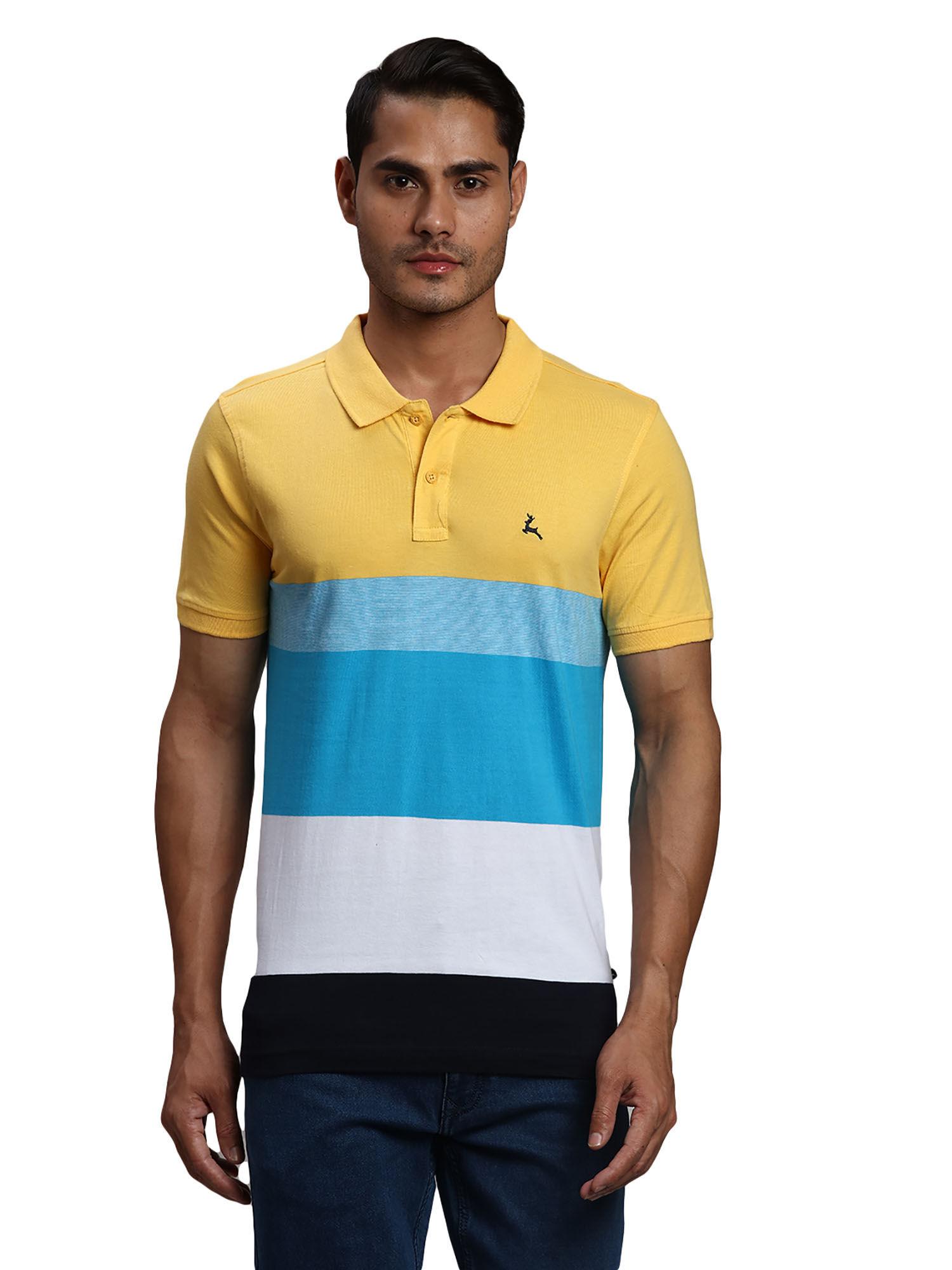 regular fit stripes yellow polo t-shirt